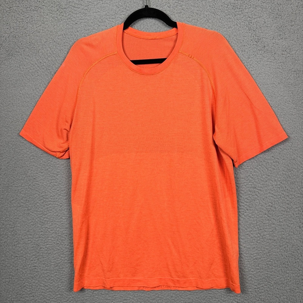 Lululemon Tshirt Mens L Orange Metal Vent Tech Short Sleeve Gym Running Workout